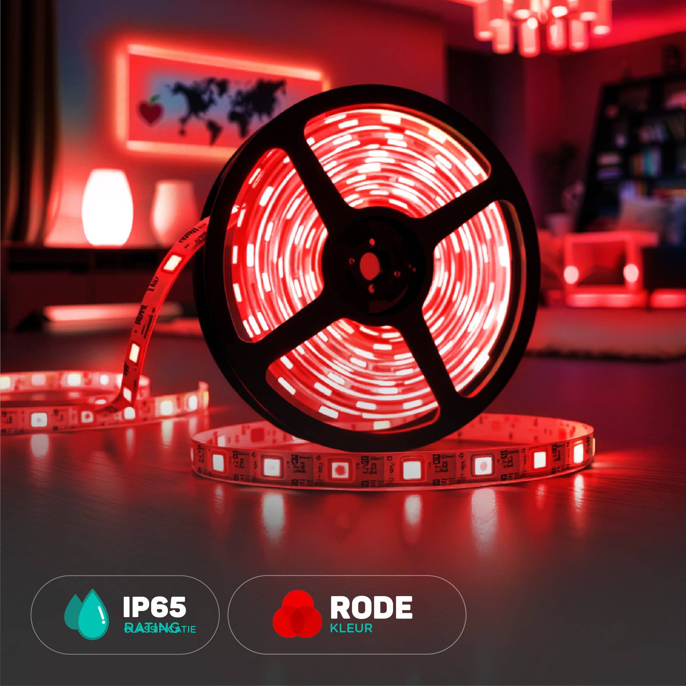 V-TAC Strip LED 220V Rosso Chiaro SMD2835 10.5W/m 10m 120 LED/m con Spina IP65 10mm-0