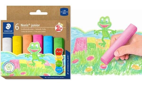 STAEDTLER Straßenmalkreide Noris junior, 6er Karton im Maxiformat, quadratisch, Durchmesser: 20 mm, staubarm, - 1 Stück-4