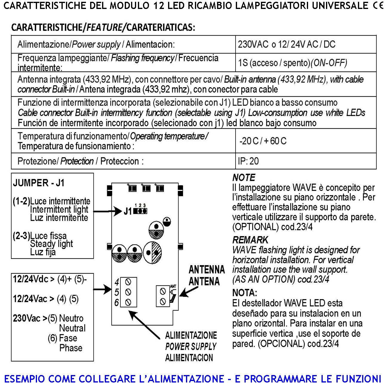 Faro Lampeggiante 12 Led 4 File da 3 Led a Croce Selezione Luce Fissa Oppure Intermittente 60 Cicli al Minuto Alimenta-1