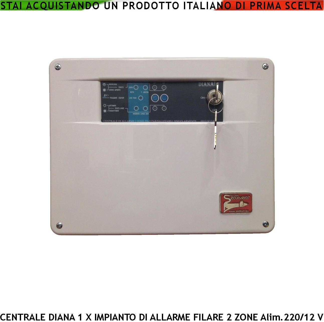 Centrale Antifurto Diana 2 Zone Chiave Meccanica per Impianto di Allarme Filare. Gestisce Sensori Ingresso Per Chiave-0