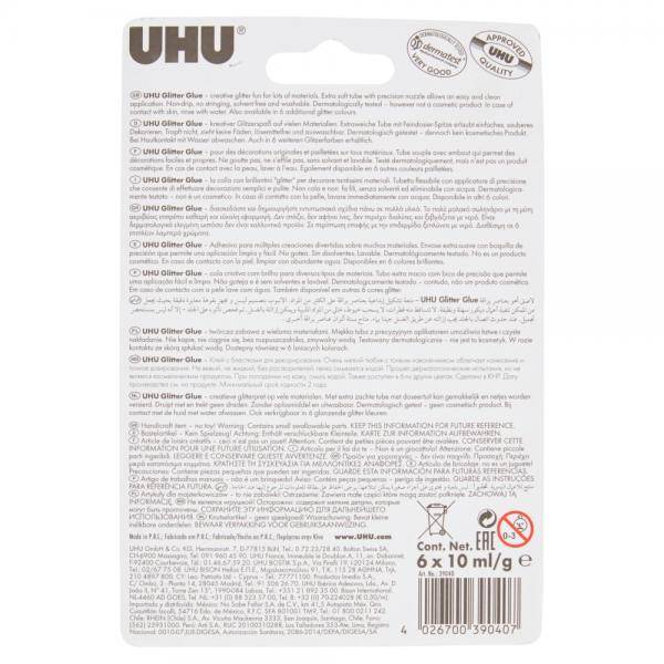 UHU COLLA CON GLITTER GLUE ORIGINAL TUBETTO DA 10ML COLORI ASSORTITI CONF 6 Pz.-3