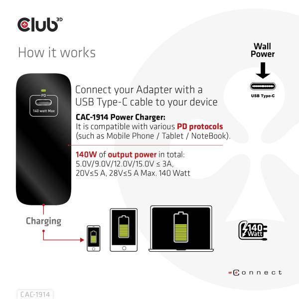 CLUB3D CAC-1914 Caricabatterie per dispositivi mobili Nero Interno-2