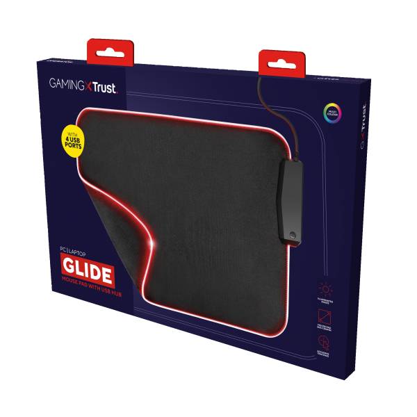 TRUST GXT765 GLIDE-FLEX RGB MOUSEPAD & HUB USB 4 PORTE CAVO A TRECCIA DA 1.2 M BASE IN GOMMA ANTISCIVOLO BLACK-3
