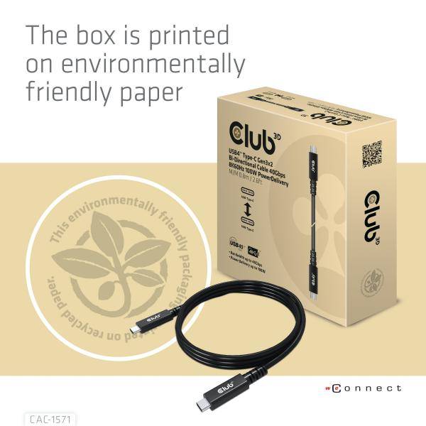 CLUB3D USB4 TYPE C GEN 3X2 BI DIRECTIONAL CABLE 40GBPS 8K60HZ 100W POWERDELIVERY M/M-2