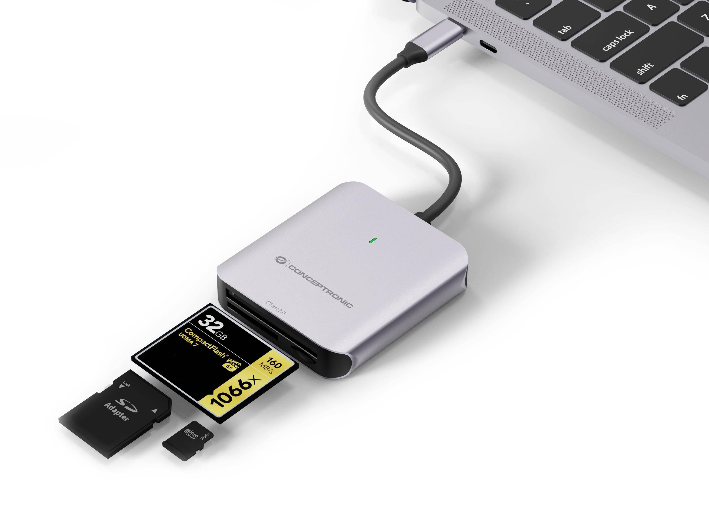 Conceptronic BIAN09G lettore di schede USB 3.2 Gen 2 Type-C Grigio-2