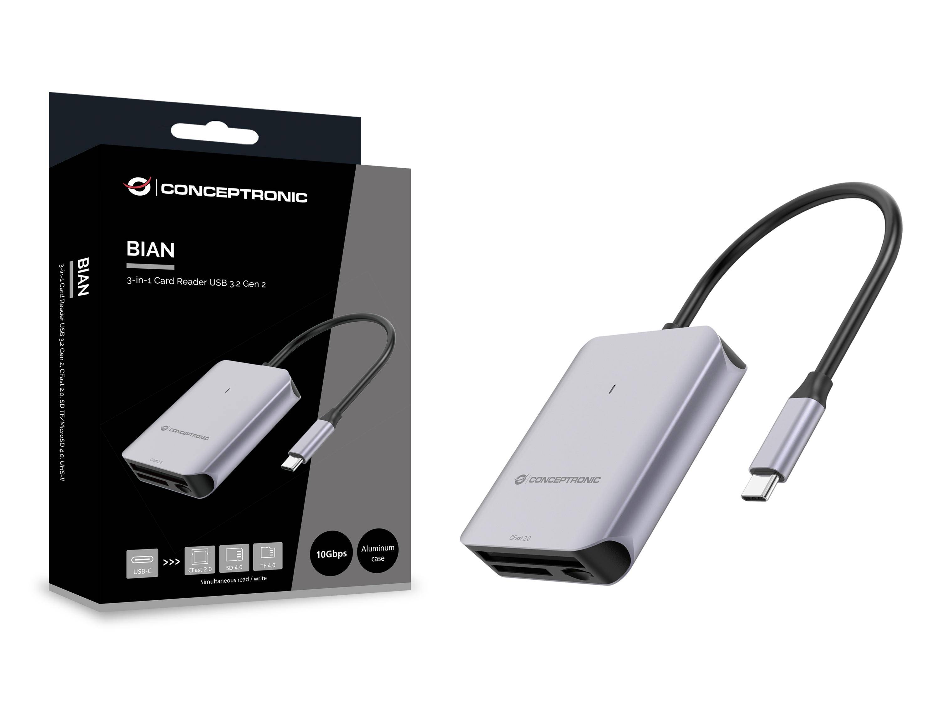 Conceptronic BIAN09G lettore di schede USB 3.2 Gen 2 Type-C Grigio-3