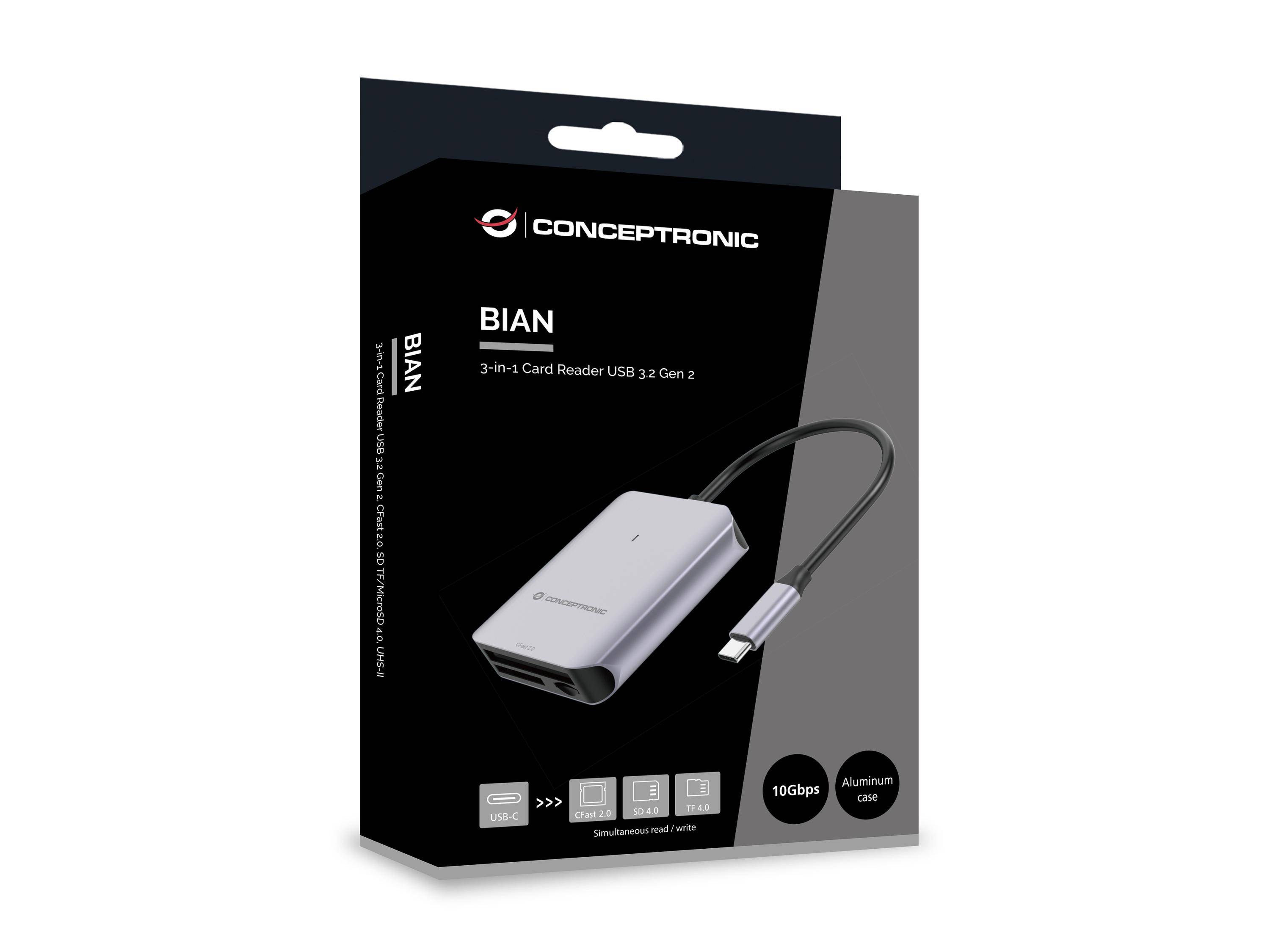 Conceptronic BIAN09G lettore di schede USB 3.2 Gen 2 Type-C Grigio-4