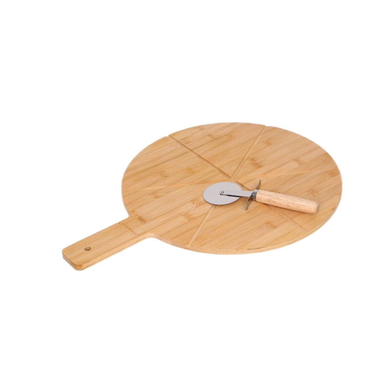 Set pizza in bambù 2 pezzi con tagliere e tagliapizza-0