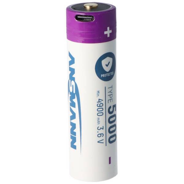 Batteria agli ioni di litio Ansmann 21700 con presa di ricarica USB-C, 3,6 V 5000 mAh, con circuito di protezione