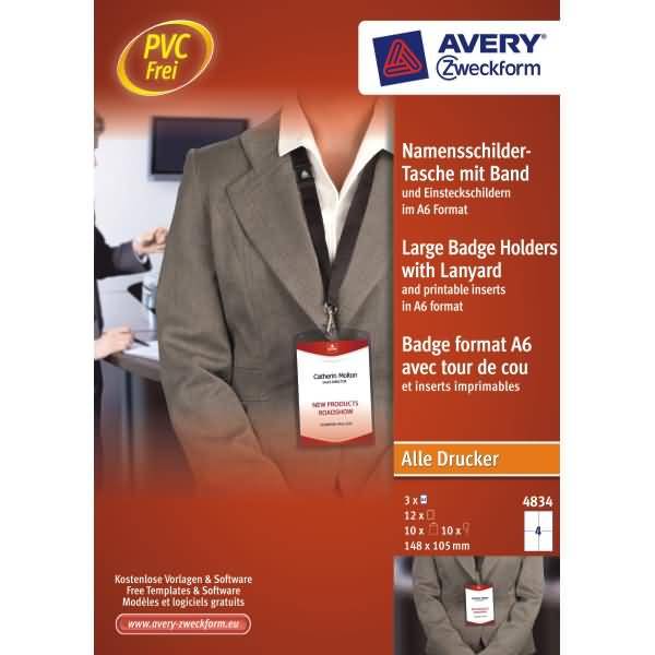 Avery 4834 badge e porta badge Supporto per badge (Avery A6 Badge Holders with Lanyards 148mm x 105mm [Pack 10] - 4834)-0