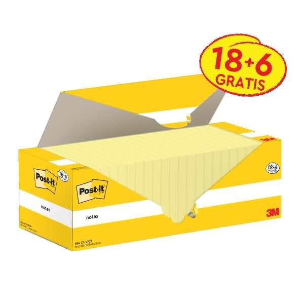 Cf. 18+6pz blocco 100fg.Post-it Notes 76x127mm 655-CY-VP24 giallo Canary-0
