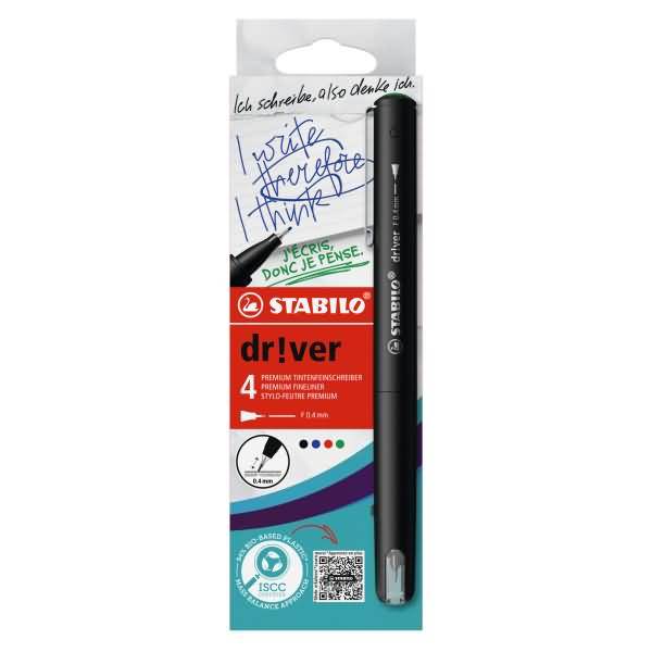 STABILO dr!ver penna tecnica Fine Nero, Blu, Verde, Rosso 4 pz-0