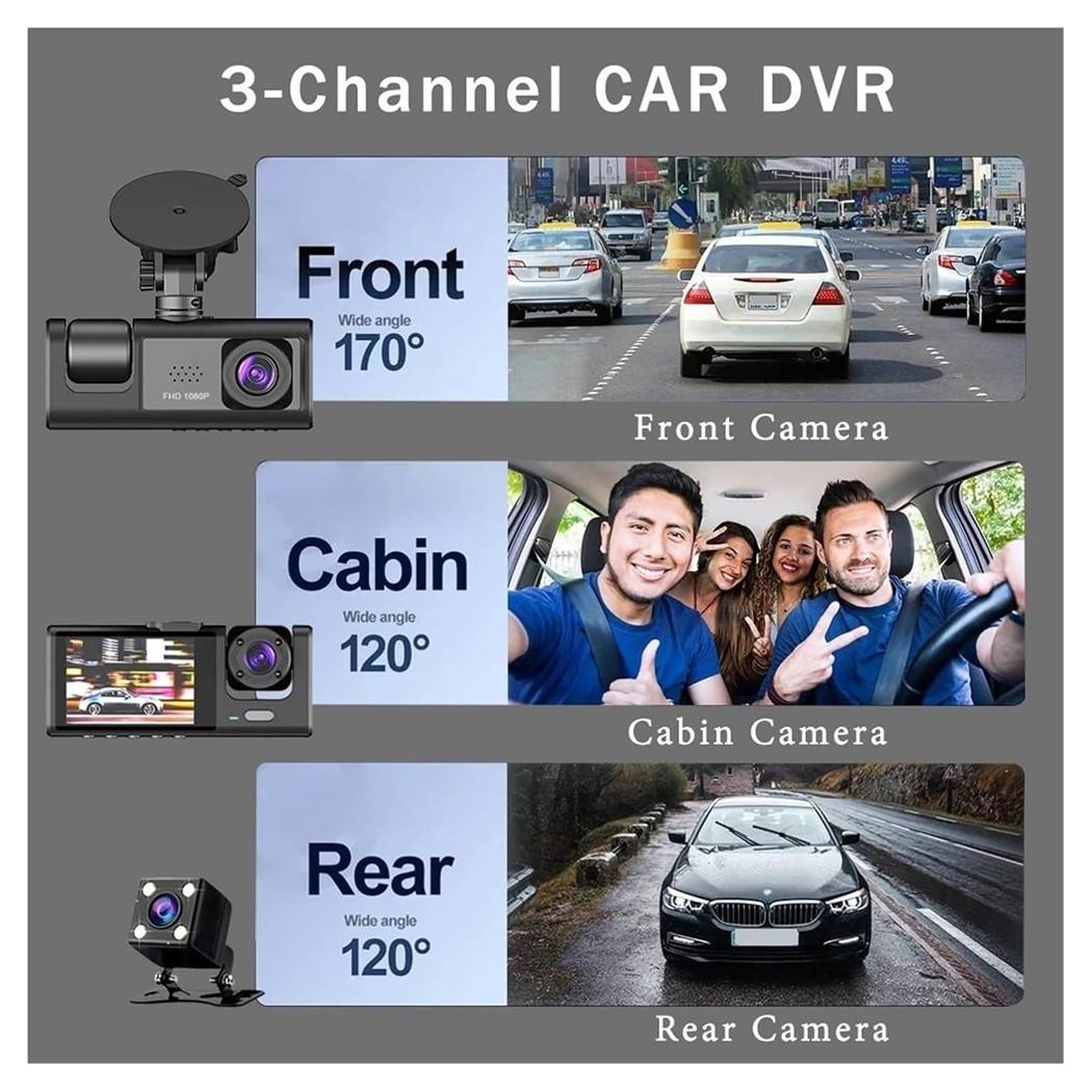 Dash Cam Telecamera A 3 Vie Anteriore Dvr Auto A 3ch Hd 1080p Registratore Videocamera --2