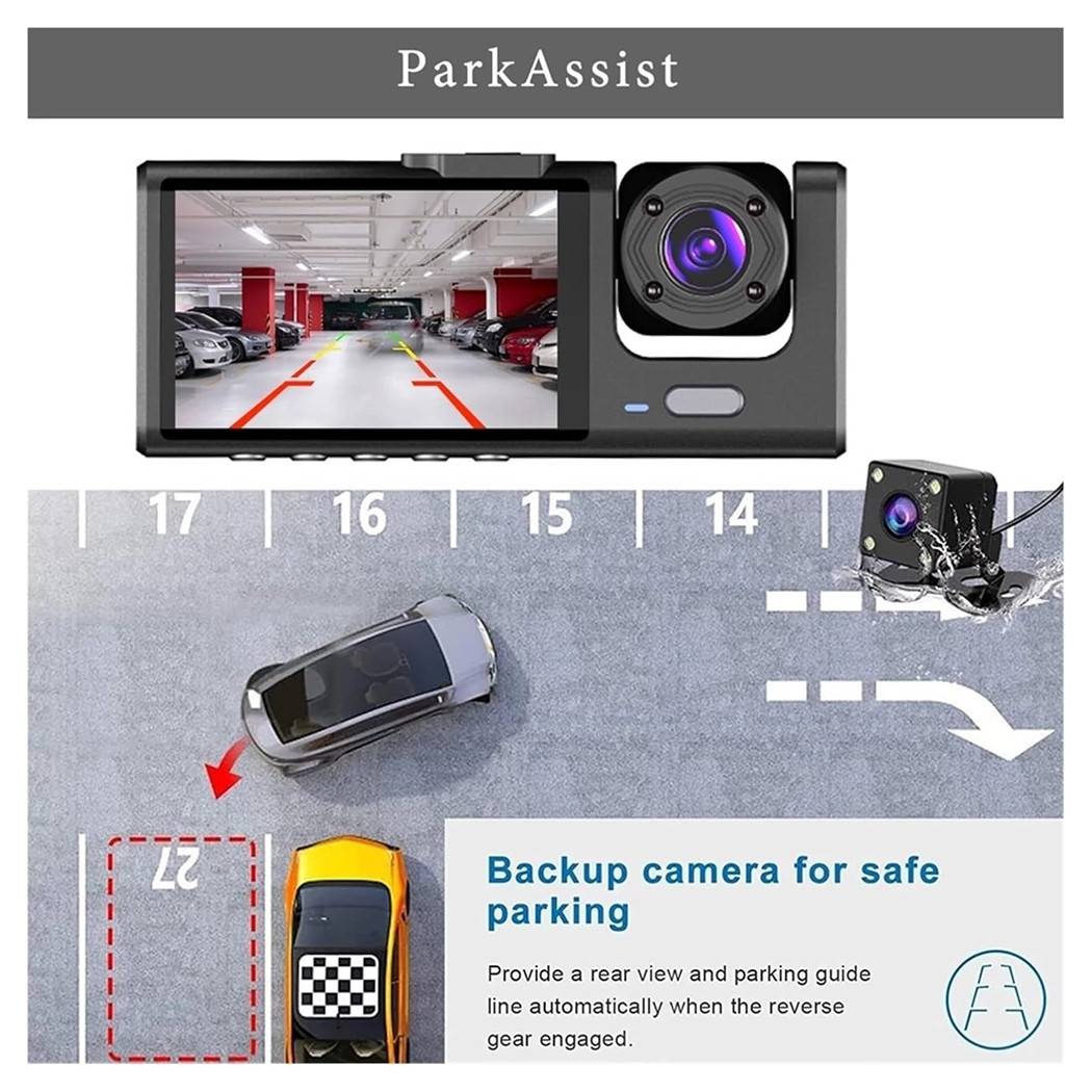 Dash Cam Telecamera A 3 Vie Anteriore Dvr Auto A 3ch Hd 1080p Registratore Videocamera --3