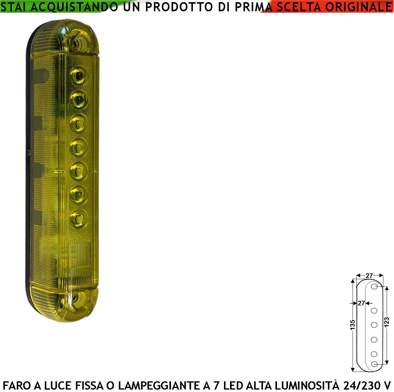 Lampeggiatore Mini Giallo 7 Led Luce Fissa o Lampeggiante Montaggio a Palo o Parete Monitore su Automatismi Pericolo M-0