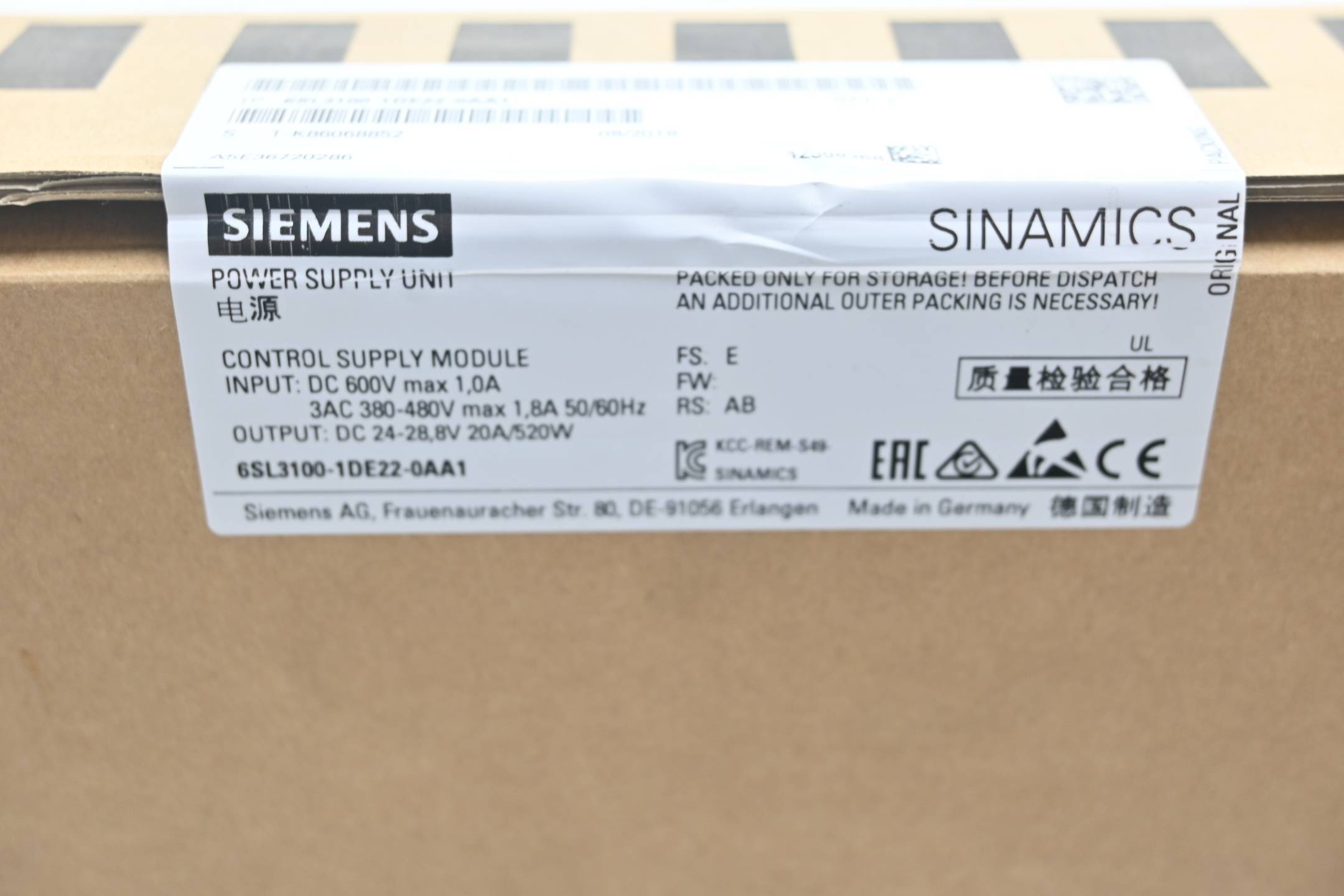 Siemens 6SL3100-1DE22-0AA1 - Modulo di alimentazione SINAMICS Ingresso: DC 600V/3A-2