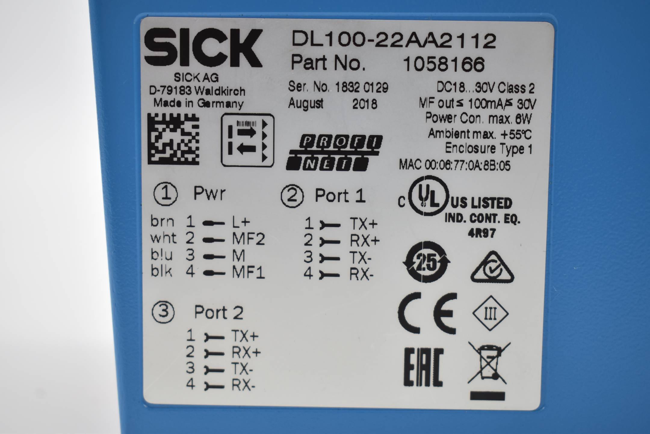 Sensore di distanza a lungo raggio Sick DL100-22AA2112-4
