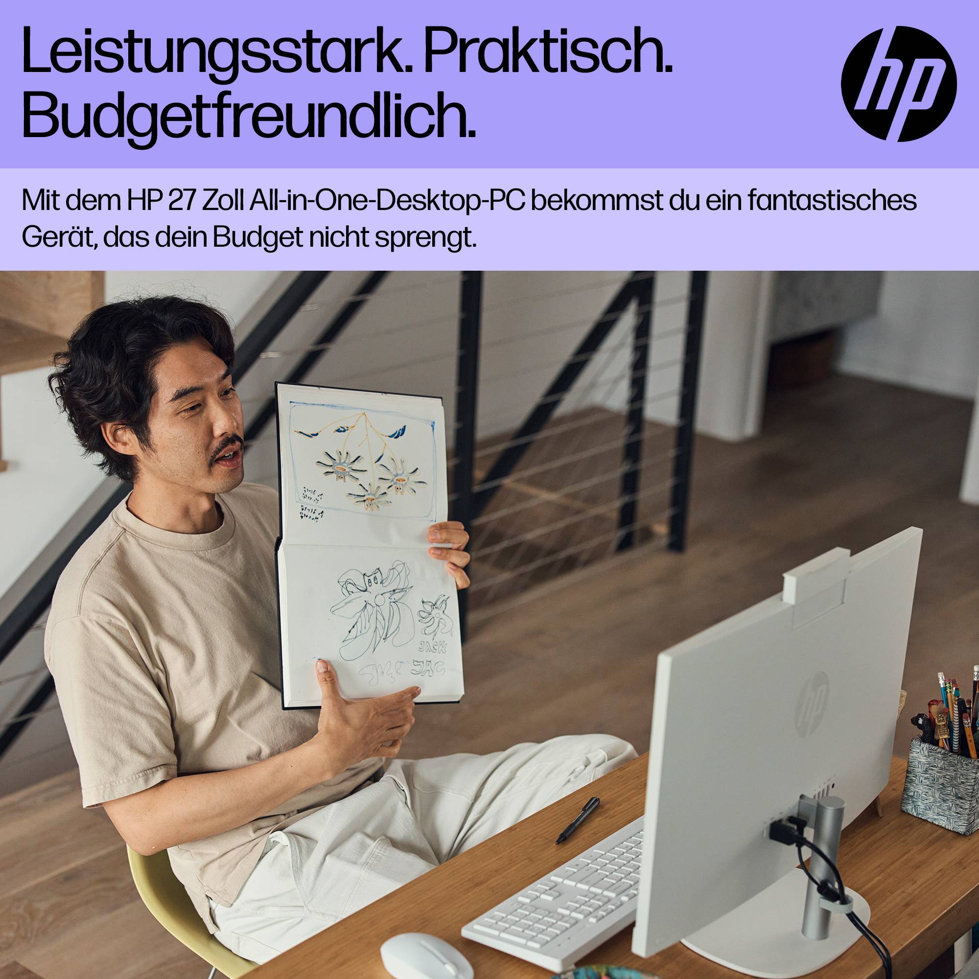 HP 27-cr0109ng Intel® Core™ i3 i3-N300 68,6 cm (27") 1920 x 1080 Pixel All-in-One-PC 8 GB DDR4-SDRAM 512 GB SSD FreeDOS-3