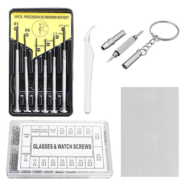Kit di riparazione per occhiali e orologi con strumenti di precisione, viti e naselli-0