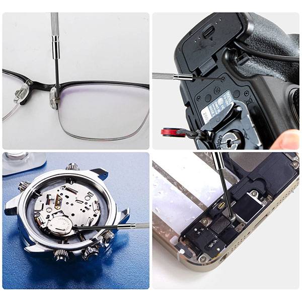 Kit di riparazione per occhiali e orologi con strumenti di precisione, viti e naselli-3