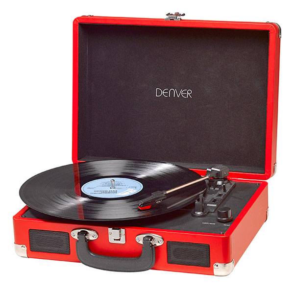 Giradischi portatile a valigetta vintage con uscita USB - Rosso-0
