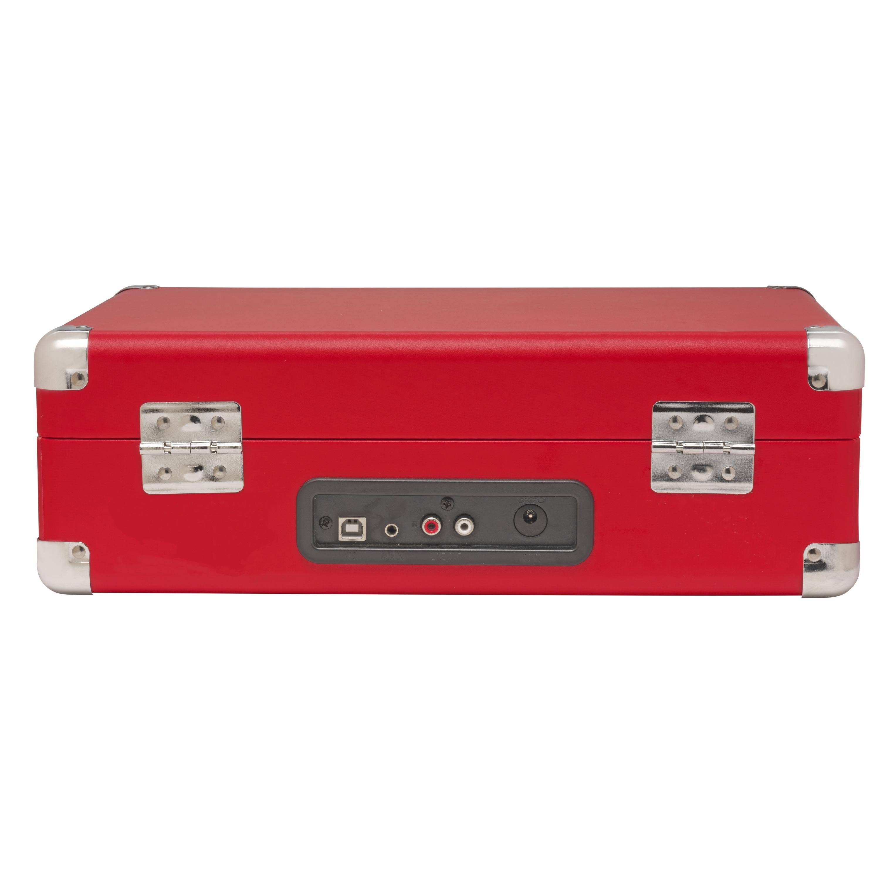 Giradischi portatile a valigetta vintage con uscita USB - Rosso-2