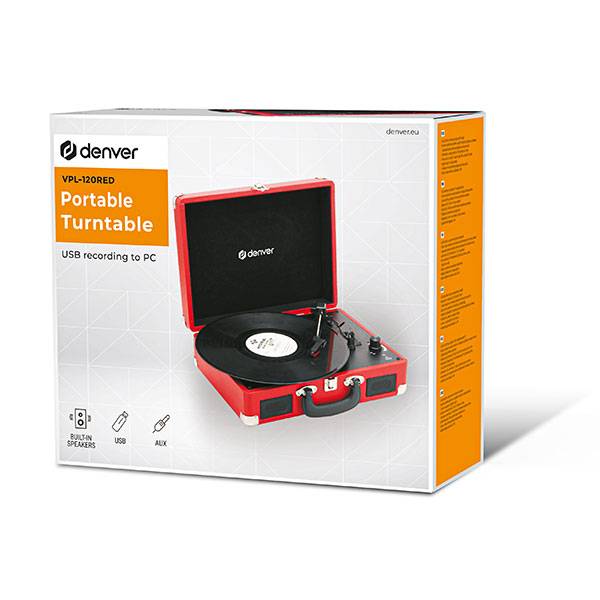 Giradischi portatile a valigetta vintage con uscita USB - Rosso-3