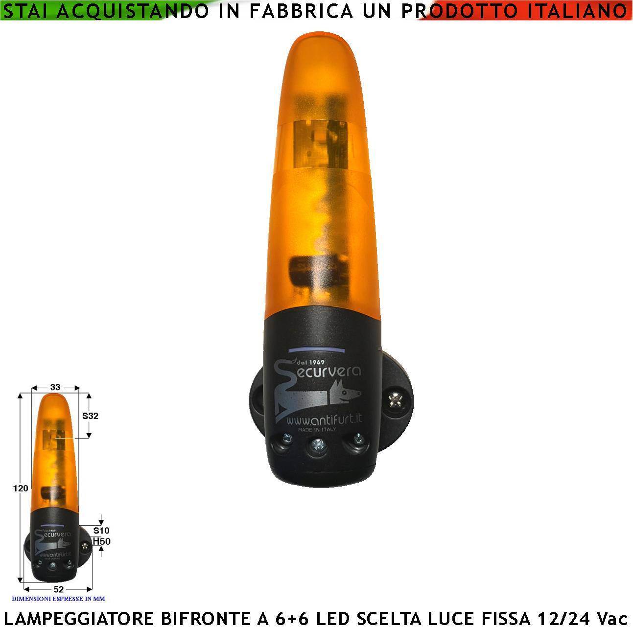 Segnalatore 6+6 Led Luce Fissa o Lampeggiante Arancione Montaggio a Palo o Parete Monitore su Automatismi Avviso Peric-0