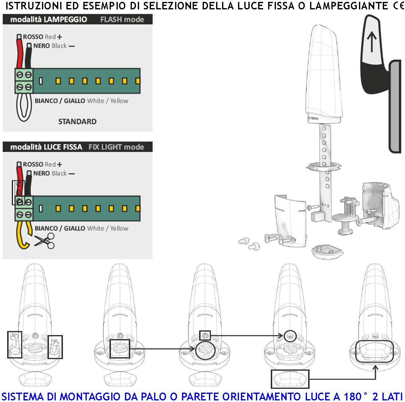 Segnalatore 6+6 Led Luce Fissa o Lampeggiante Arancione Montaggio a Palo o Parete Monitore su Automatismi Avviso Peric-1