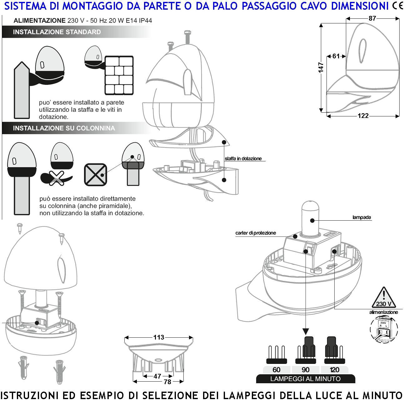 Lampeggiante Lampada 230 V da 20 W E14 Intermittenza Elettronica con Selezione Numero di Lampeggi al Minuto 60/90/120-1