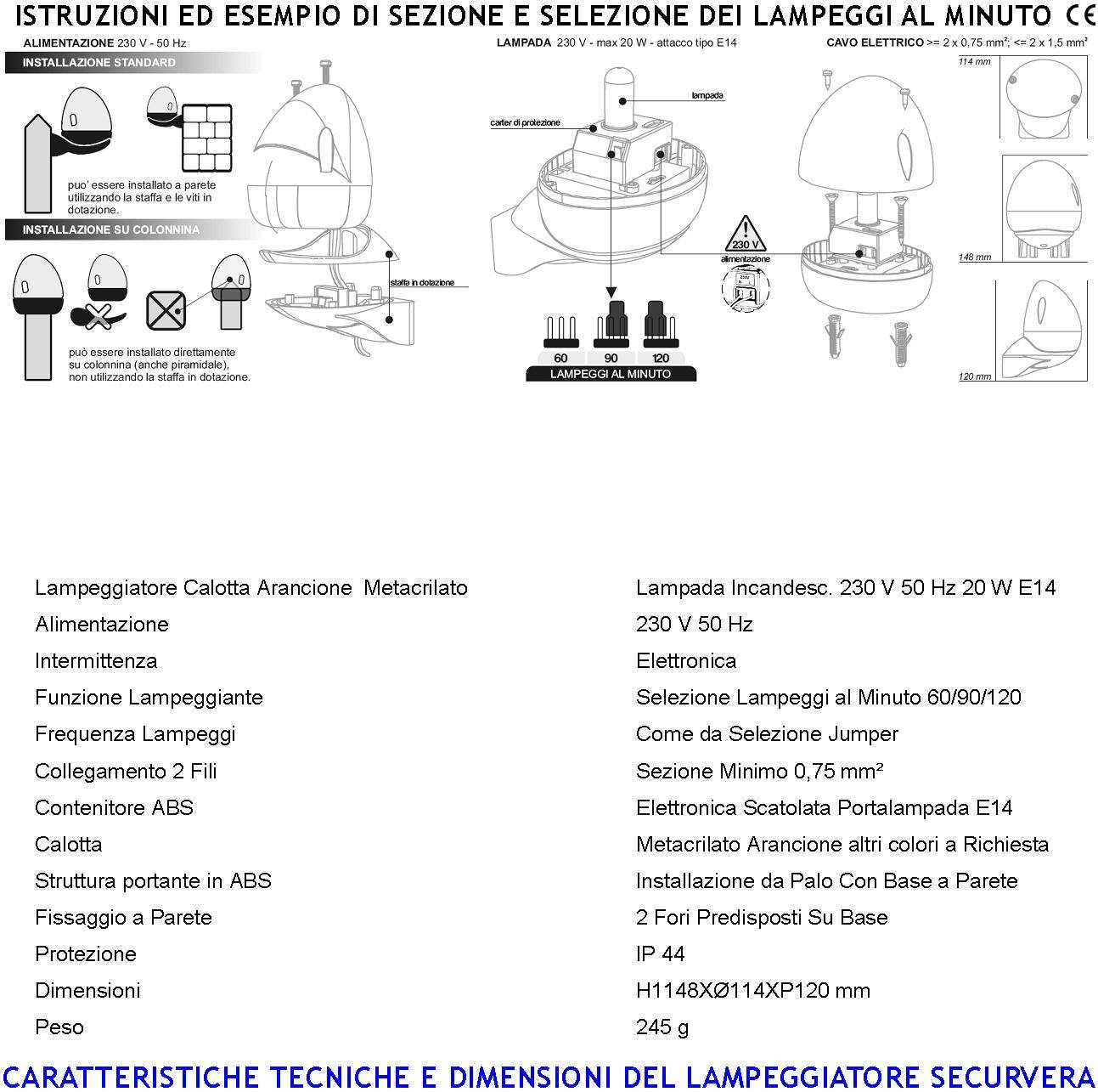Lampeggiante Lampada 230 V da 20 W E14 Intermittenza Elettronica con Selezione Numero di Lampeggi al Minuto 60/90/120-2