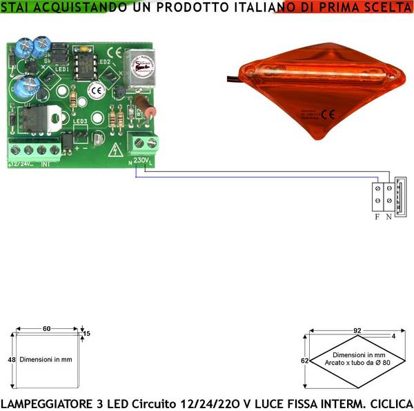 Lampeggiatore Arancione Scelta Luce Fissa Intermittente Ciclica Il Circuito Supporta 1/6 Basetta Curva da Palo Ø 80 mm