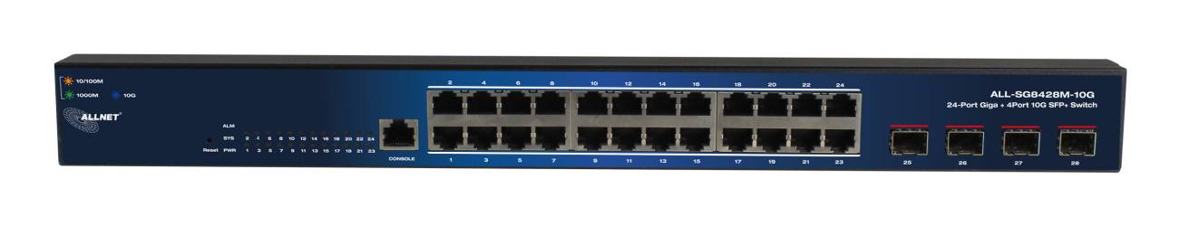ALLNET Smart Managed Layer 2 Switch 24 Ports 24x GbE 4x SFP 19 Fanless ALLSG8428M10G-1