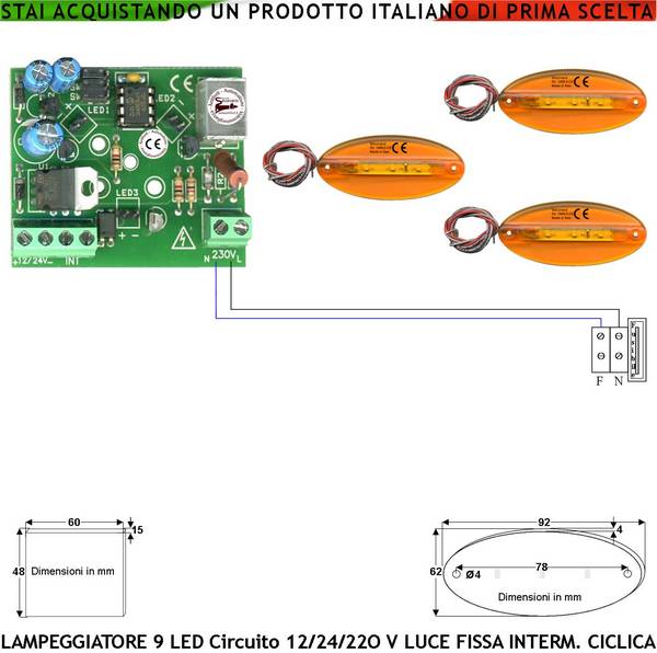 Monitore Lampeggiante Arancione Ovale Piatta Circuito Multifumzioni Scelta Luce Fissa Intermittente Ciclica Il Circuit
