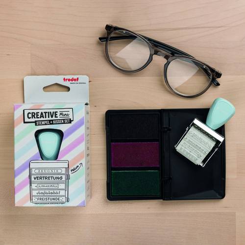 TRODAT Creative Mini/V5 Pastell Blau+ Kissen 3Farben 1129 (198209)-2