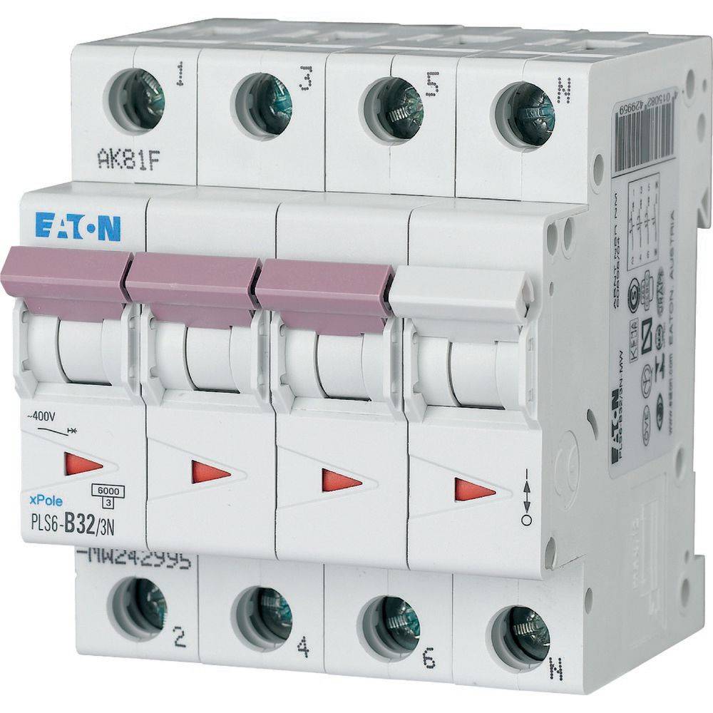 Eaton - 242995 - Miniature circuit breaker (MCB), 32 A, 3p+N, characteristic: B-0