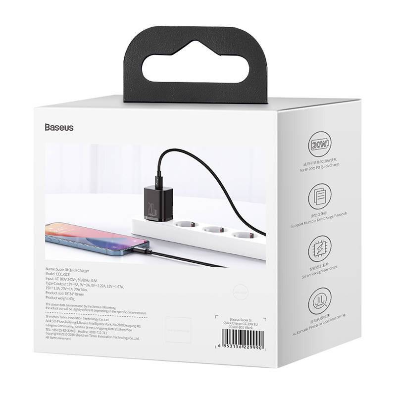 Immagine simbolo per Baseus - CCSUP-B01 - Wall Quick Charger Super Si 20W USB-C QC3.0 PD, Black