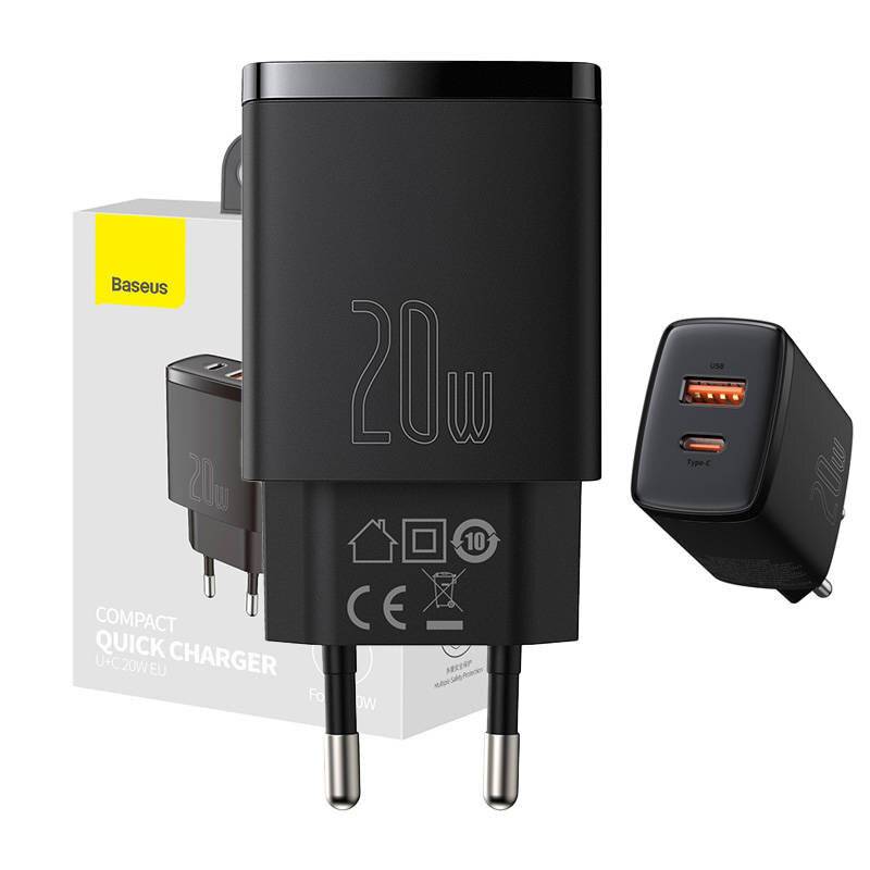 Baseus Compact Quick Adapter 20Watt USB-C + USB-A sort-3