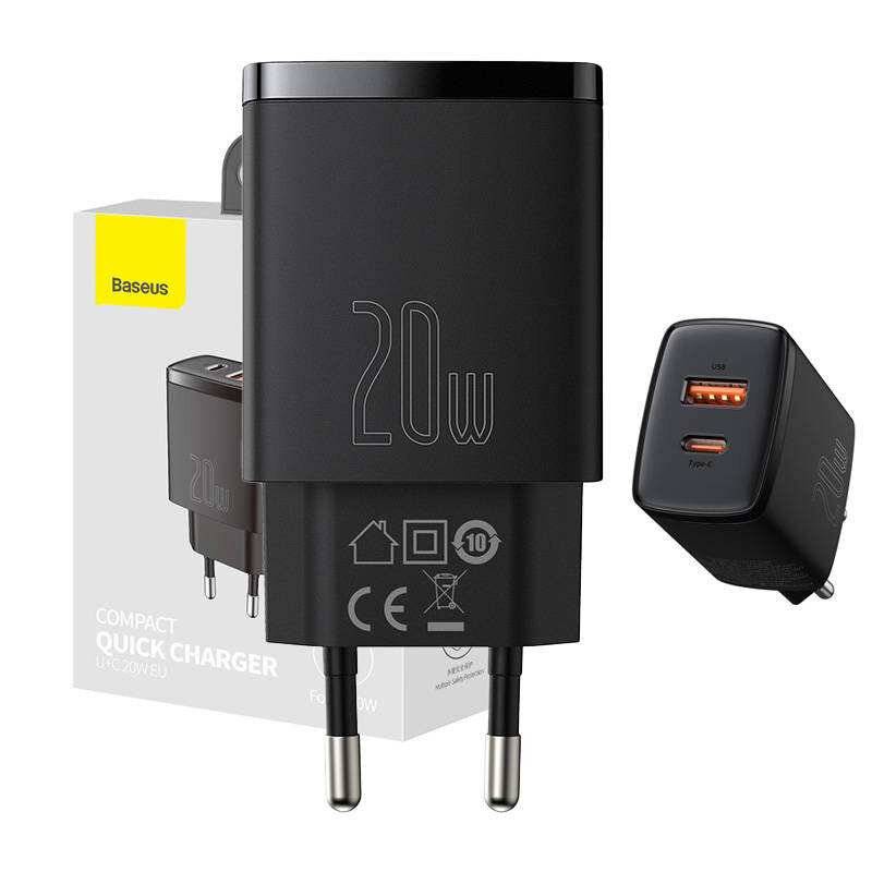 Immagine simbolo per Baseus Compact Quick Adapter 20Watt USB-C + USB-A sort