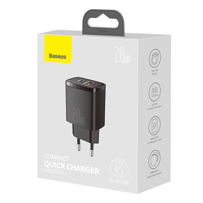 Immagine simbolo per Baseus Compact Quick Adapter 20Watt USB-C + USB-A sort