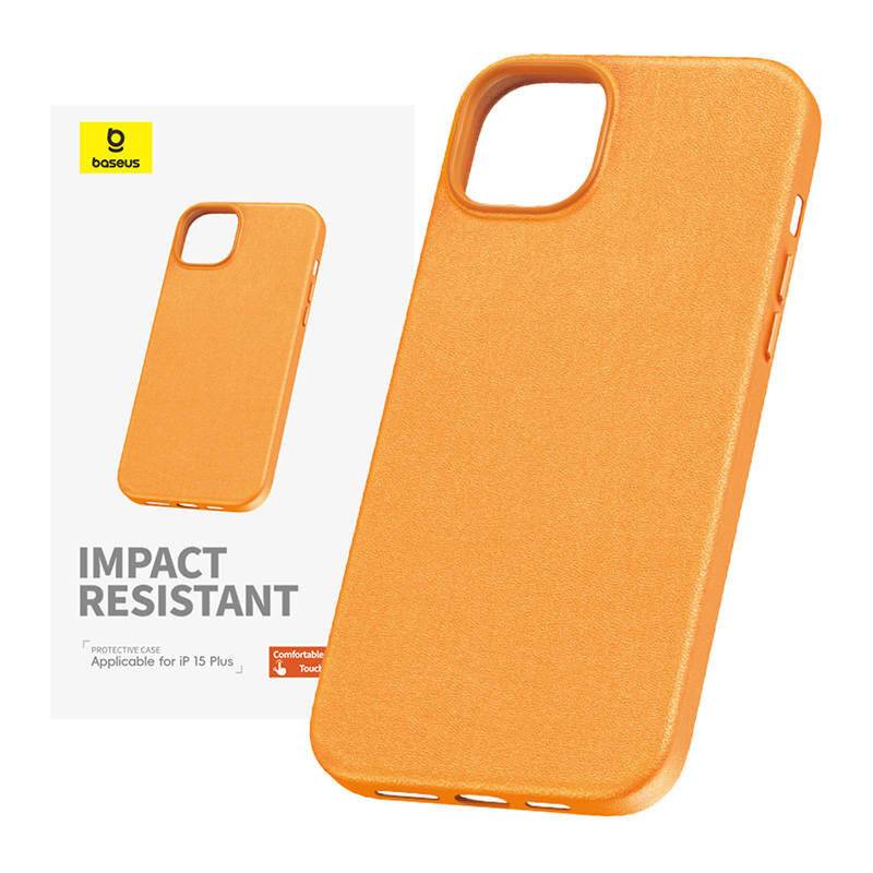 Baseus - P60157304713-02 - Custodia per iPhone 15 Plus Baseus Fauxther Series (Arancione)-0