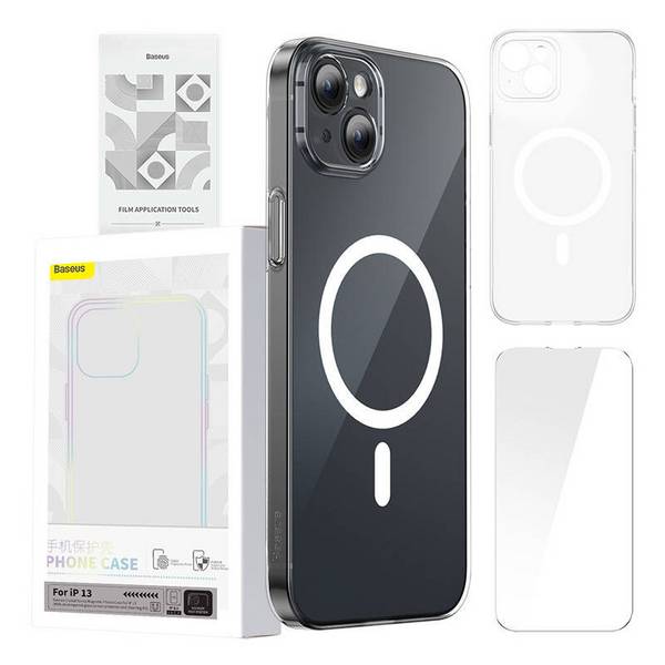 Baseus - ARSJ010602 - Baseus Magnetic Crystal Clear Custodia protettiva per iPhone 13 (trasparente) + gehärtetes Vetro +