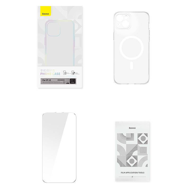 Baseus - ARSJ010602 - Baseus Magnetic Crystal Clear Custodia protettiva per iPhone 13 (trasparente) + gehärtetes Vetro +-3