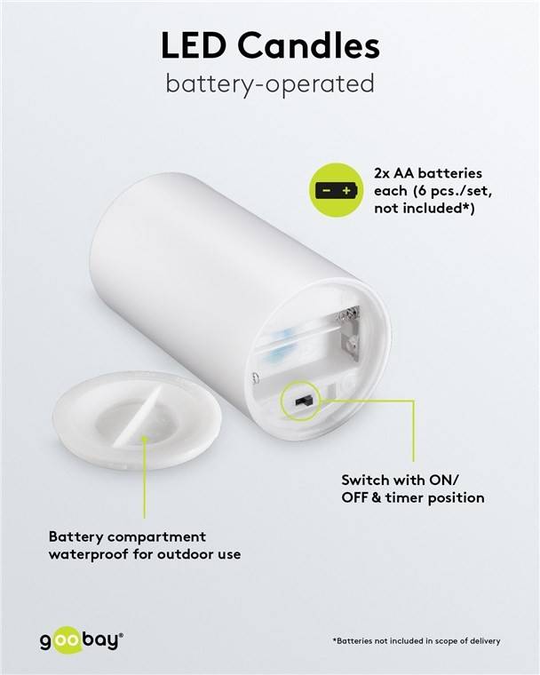 Goobay Set di 3 candele LED per esterni con telecomando a 10 tasti, per uso interno ed esterno (IP44), bianco caldo (30-4