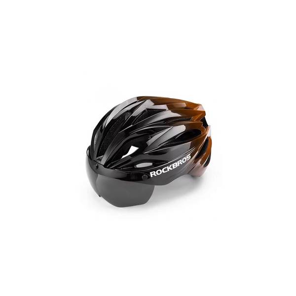 Casco da bicicletta Rockbros con visiera, occhiali protettivi UV rimovibili, unisex, nero/marrone