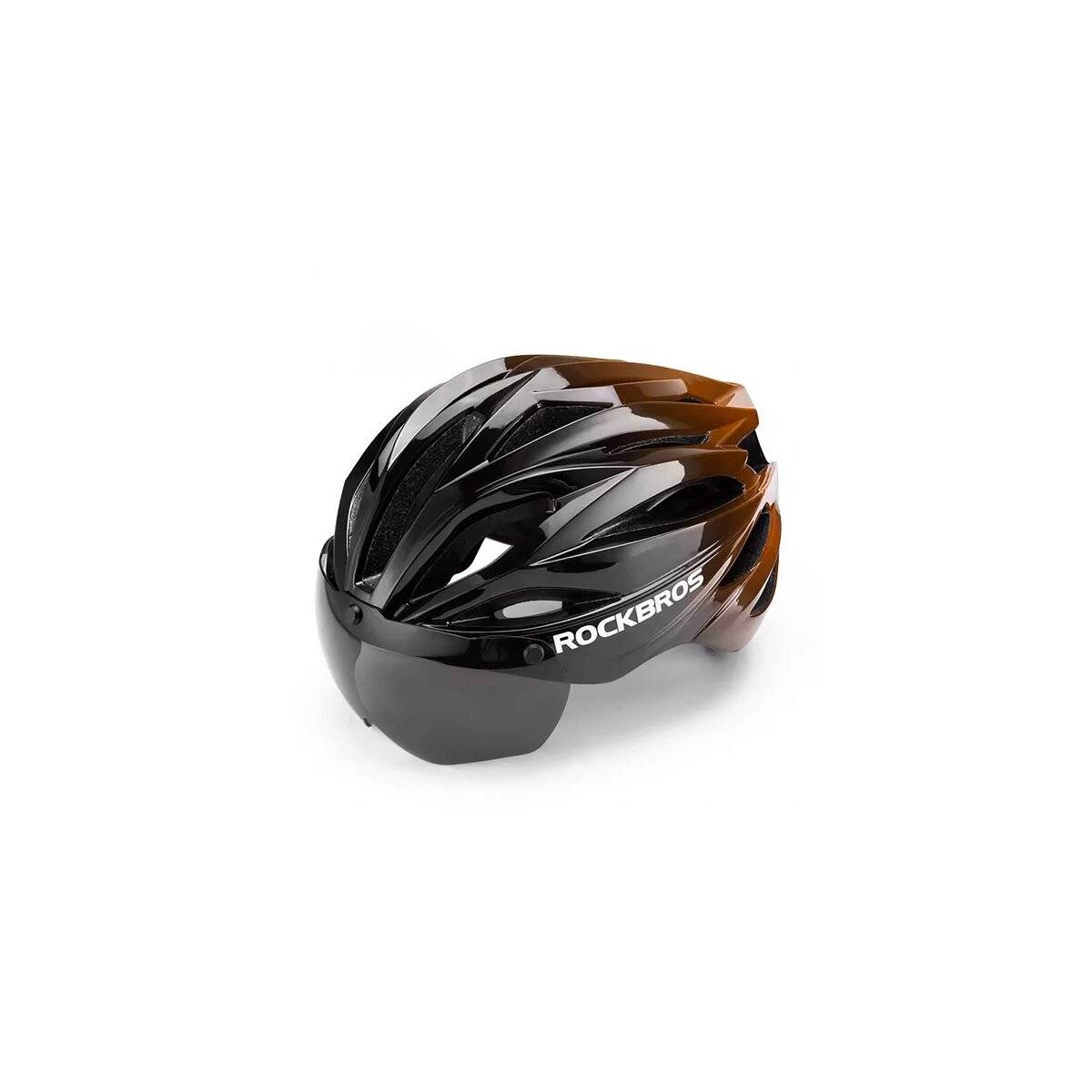 Casco da bicicletta Rockbros con visiera, occhiali protettivi UV rimovibili, unisex, nero/marrone-0