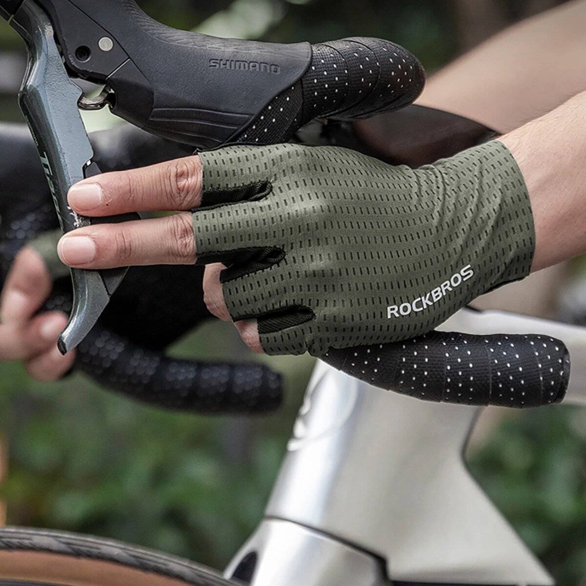 Guanti da ciclismo traspiranti Rockbros a dita corte, verdi, taglia M-1