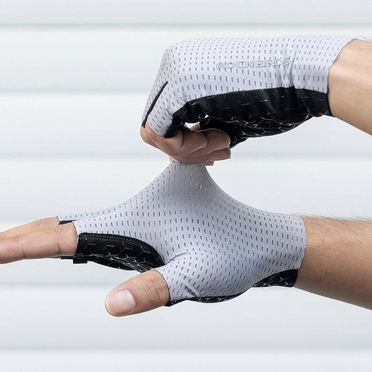 Guanti da ciclismo traspiranti Rockbros a dita corte, grigi XL-2