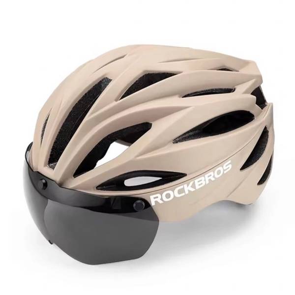 Casco da bicicletta Rockbros con visiera, occhiali protettivi UV rimovibili, unisex, marrone