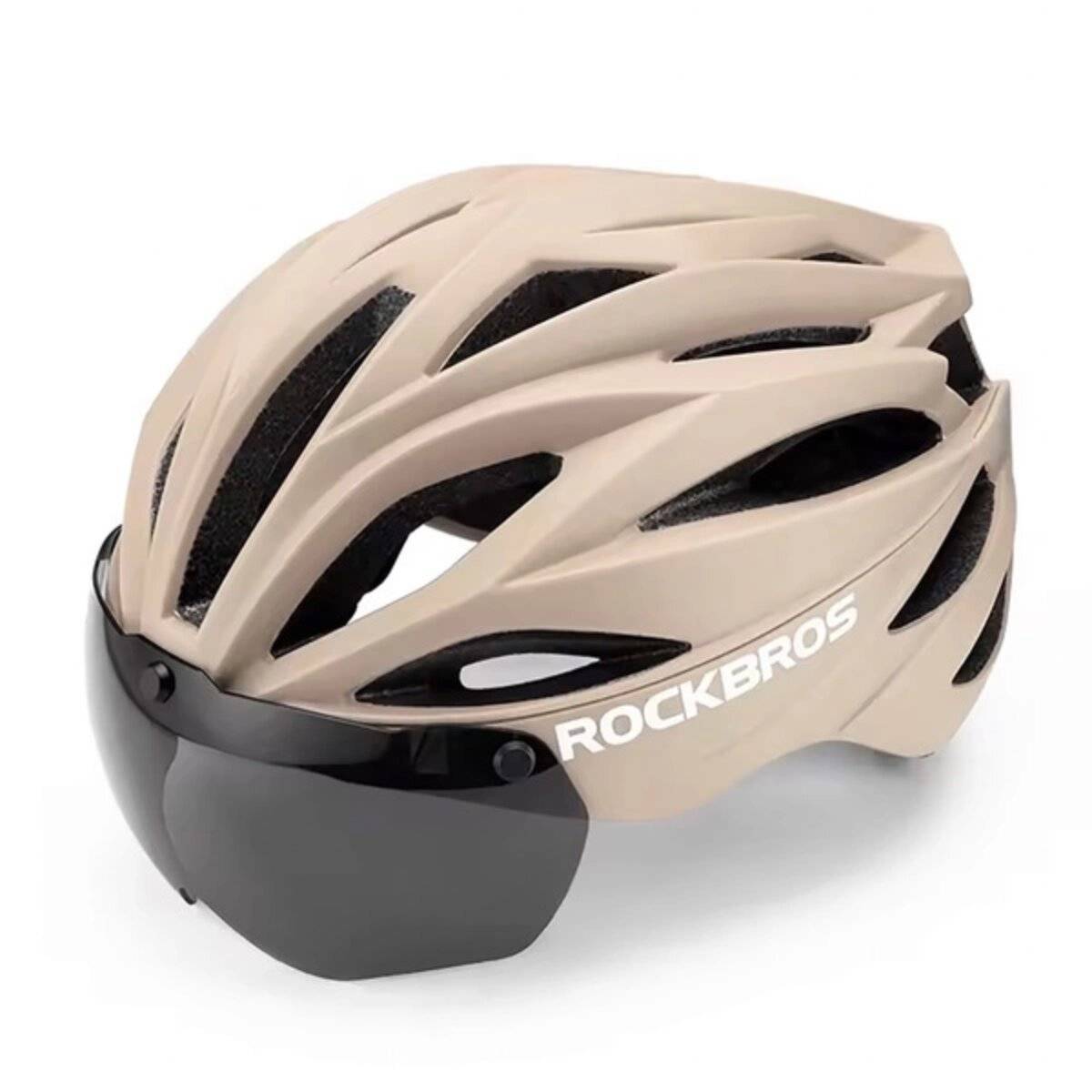 Casco da bicicletta Rockbros con visiera, occhiali protettivi UV rimovibili, unisex, marrone-0